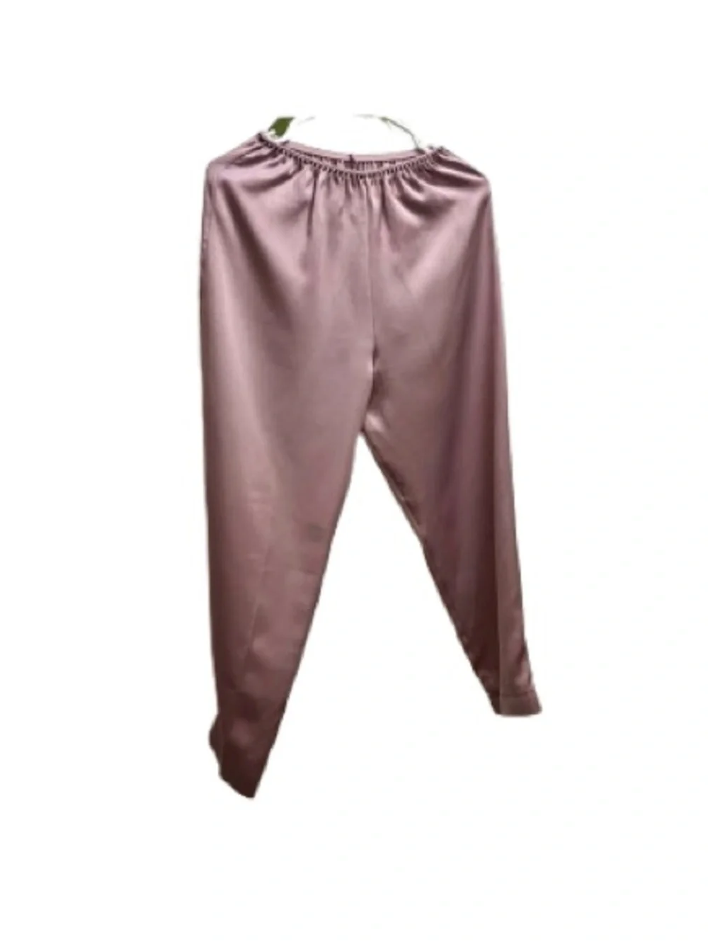 Vintage Women’s Mauve Satin Pajama Set,V-Neck with Cream Lace Trim Size Small